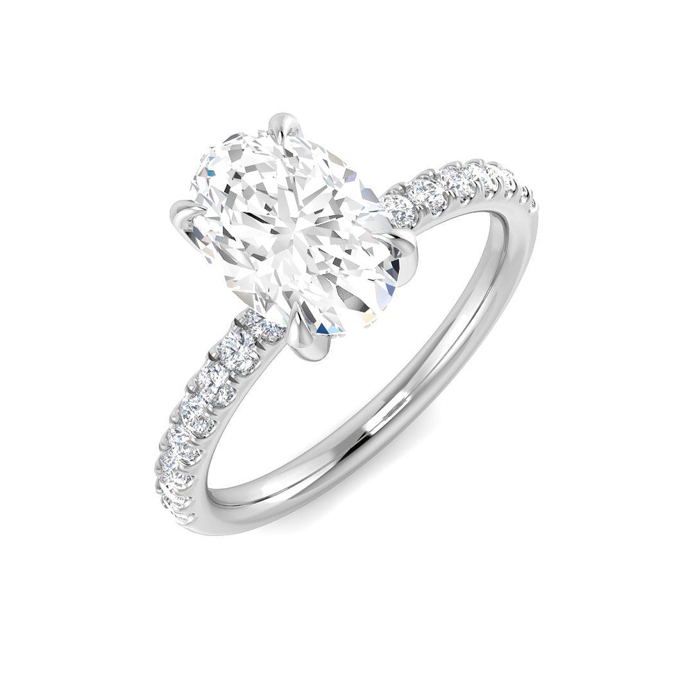 Lab Grown Oval Diamond Pavé Shoulder Solitaire Engagement Ring