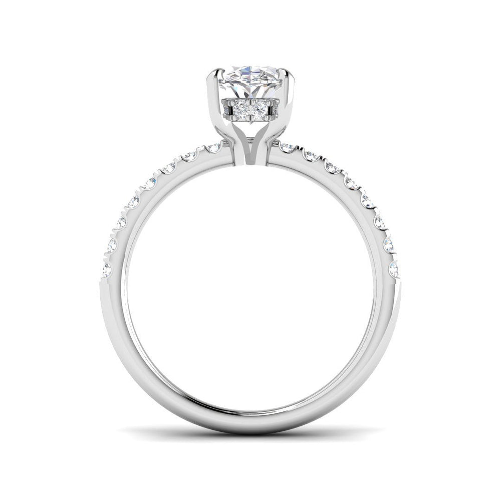Lab Grown Oval Diamond Pavé Shoulder Solitaire Engagement Ring In White Gold