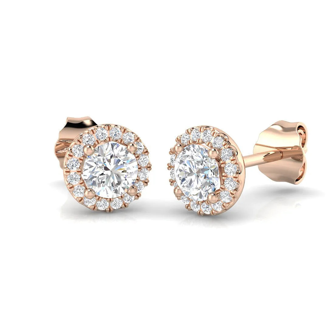 Lab Grown Round Cut Diamond Halo Earrings | 0.25Ct to 2.50Ct