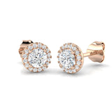 Lab_Grown_Round_Cut_Diamond_Halo_Earrings in Rose Gold