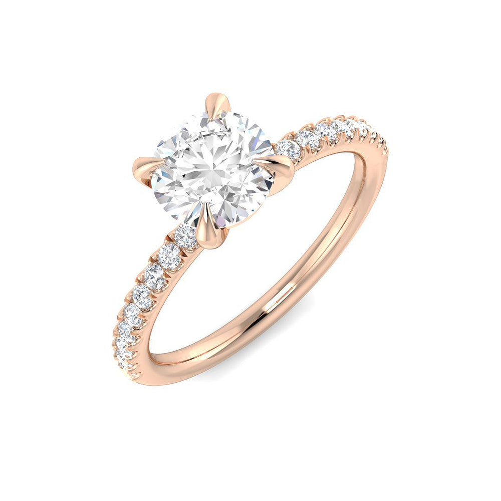  Lab Grown Round Diamond Classic Pavé Solitaire Engagement Ring In Rose Gold