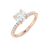  Lab Grown Round Diamond Classic Pavé Solitaire Engagement Ring In Rose Gold