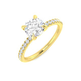  Lab Grown Round Diamond Classic Pavé Solitaire Engagement Ring In Yellow Gold