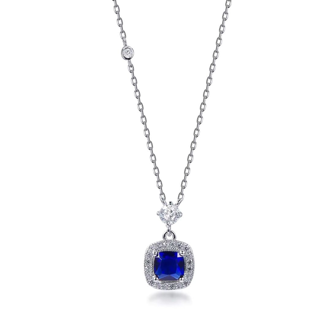 Lab Sapphire and Round Diamond Solitaire Pendant