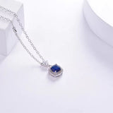 Lab Sapphire and Round Diamond Solitaire Pendant in White Gold