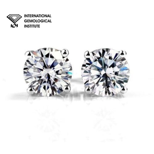 Stud Earrings with Round Solitaire Diamonds | 2ct-3ct Gold