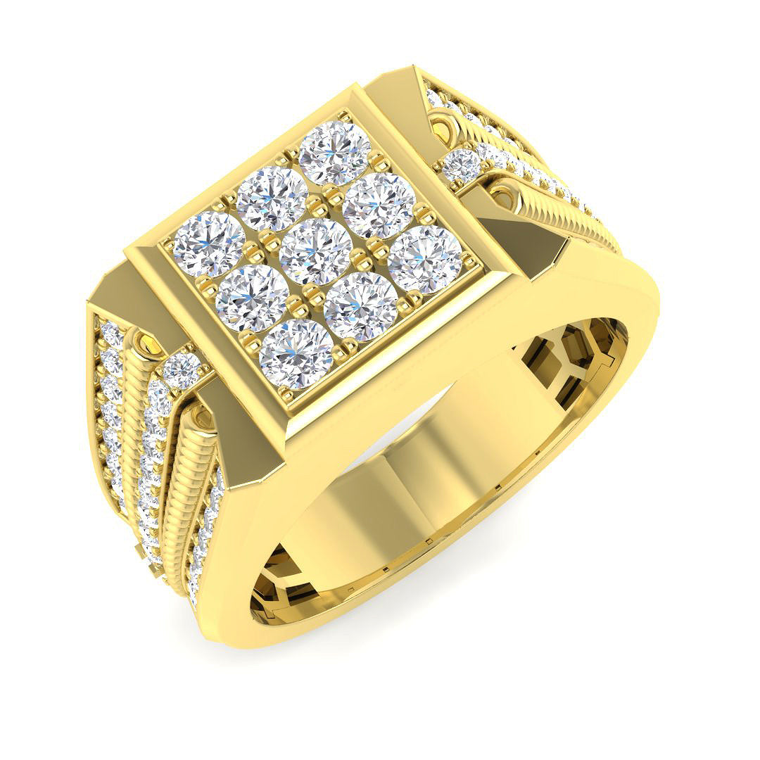 Lab grown diamond men’s ring with textured shoulders