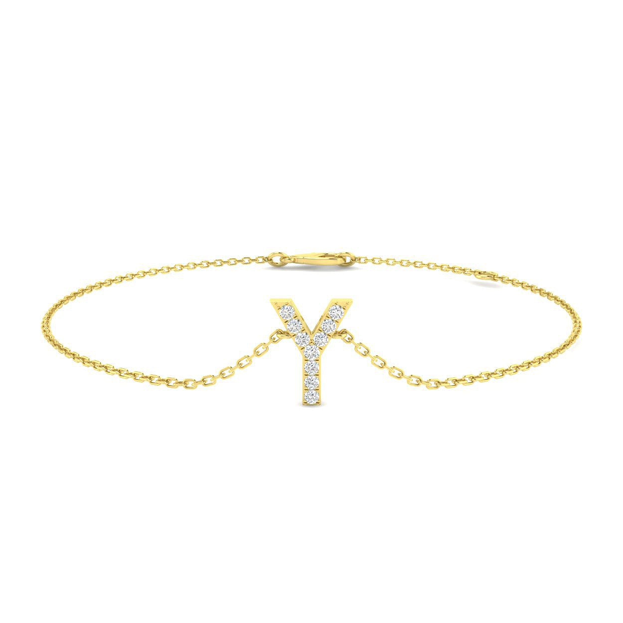 Pave Set Diamond Letter Y Chain Bracelet