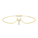 Pave Set Diamond Letter Y Chain Bracelet