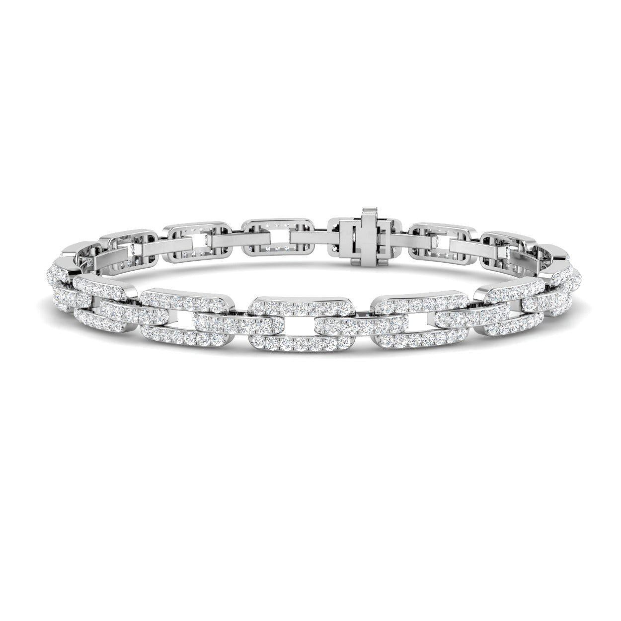 18K White Gold Natural Round Diamond Paperclip Link Bracelet