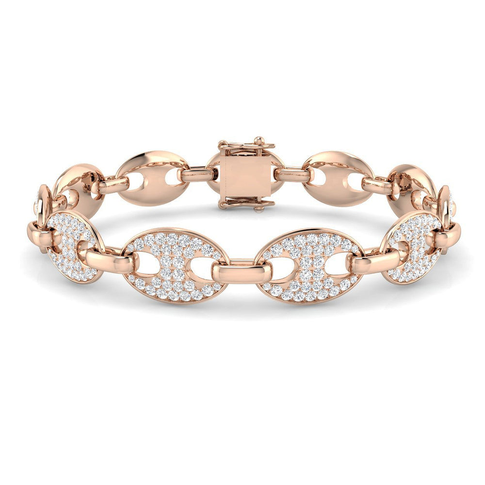 Elegant Oval Pavé Diamond Link Bracelet, Luxury Natural Diamond Puff Style Bracelet