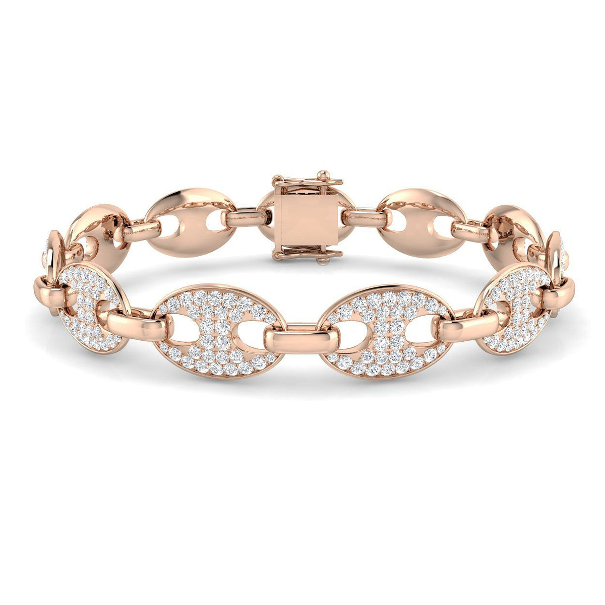 Elegant Oval Pavé Diamond Link Bracelet, Luxury Natural Diamond Puff Style Bracelet