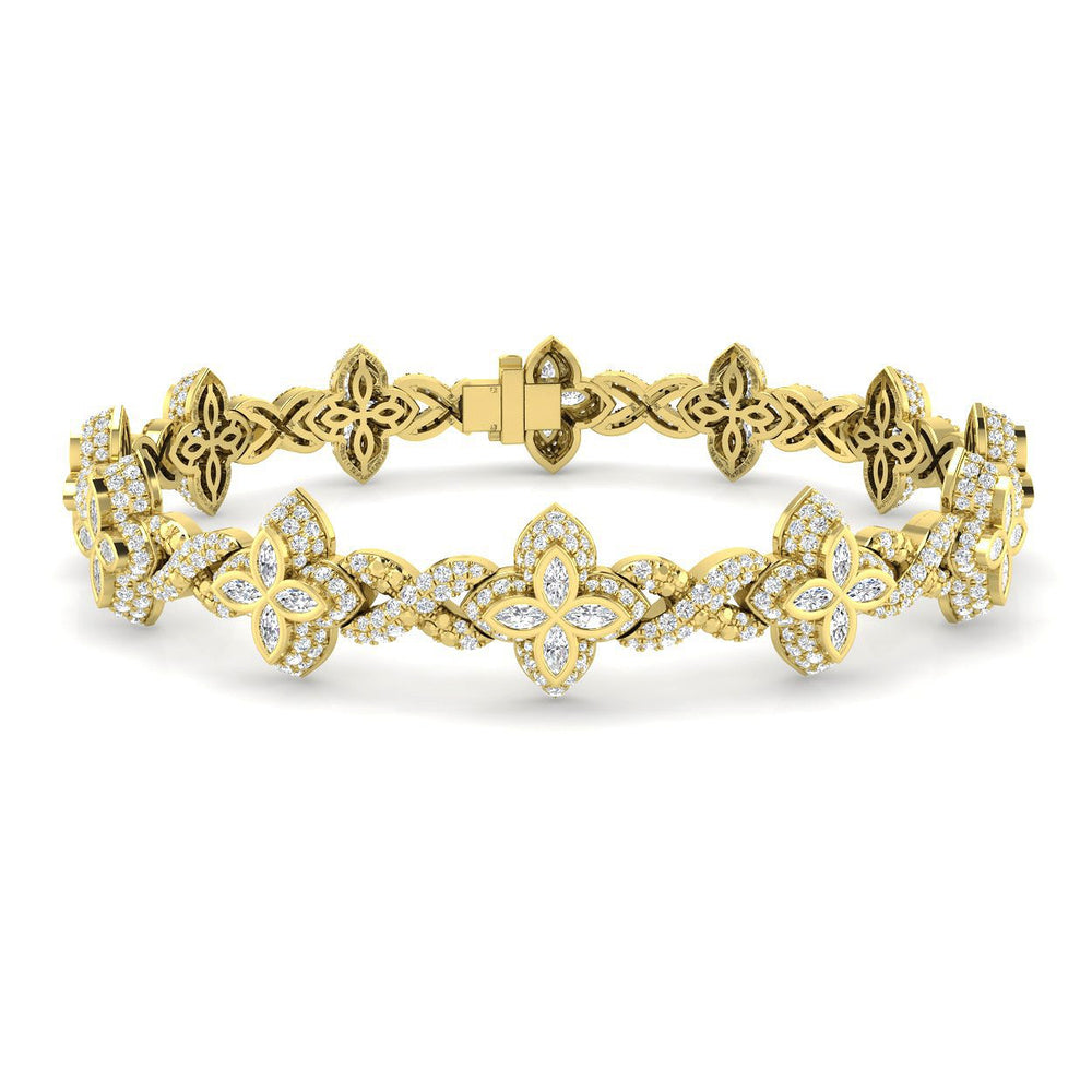 Marquise Round Diamond Bracelet, Luxury Natural Diamond Jewelry, Women Platinum Diamond Bracelet