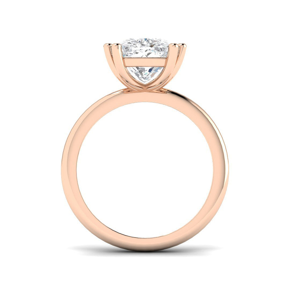 Luxury cushion cut diamond solitaire ring in rose gold featuring a natural or lab grown diamond with exceptional clarity and sparkle