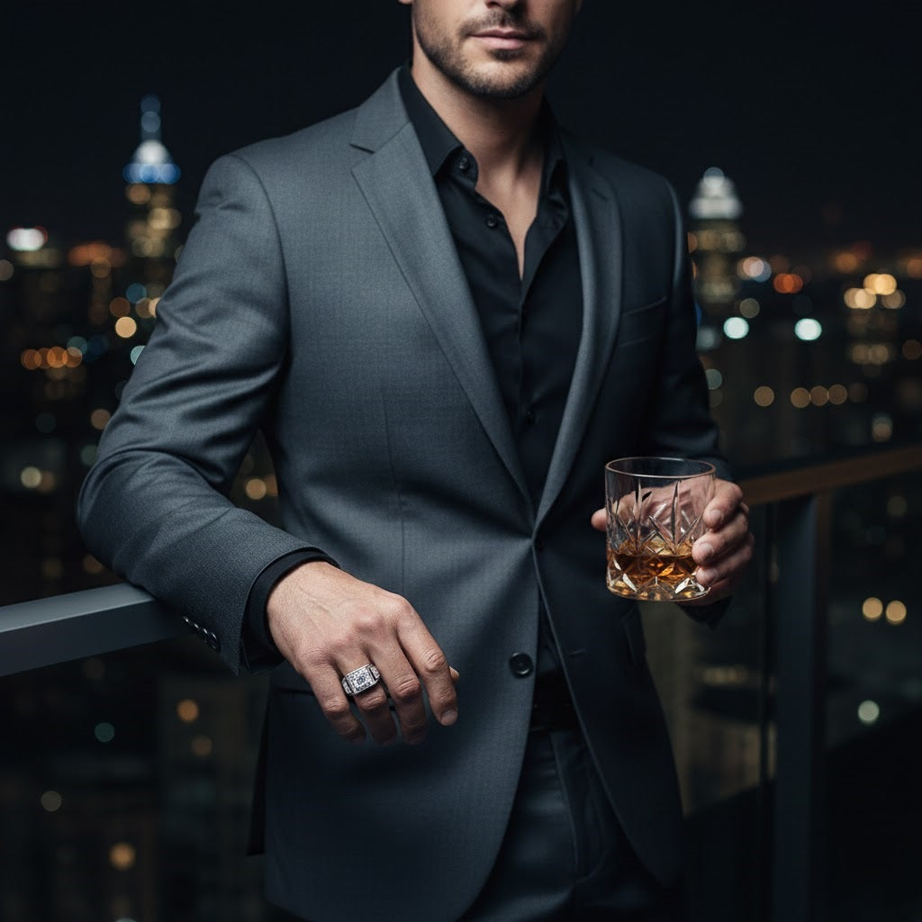 Luxury men’s diamond ring with square-cut center stone