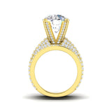 Luxury round diamond pavé ring yellow gold close up