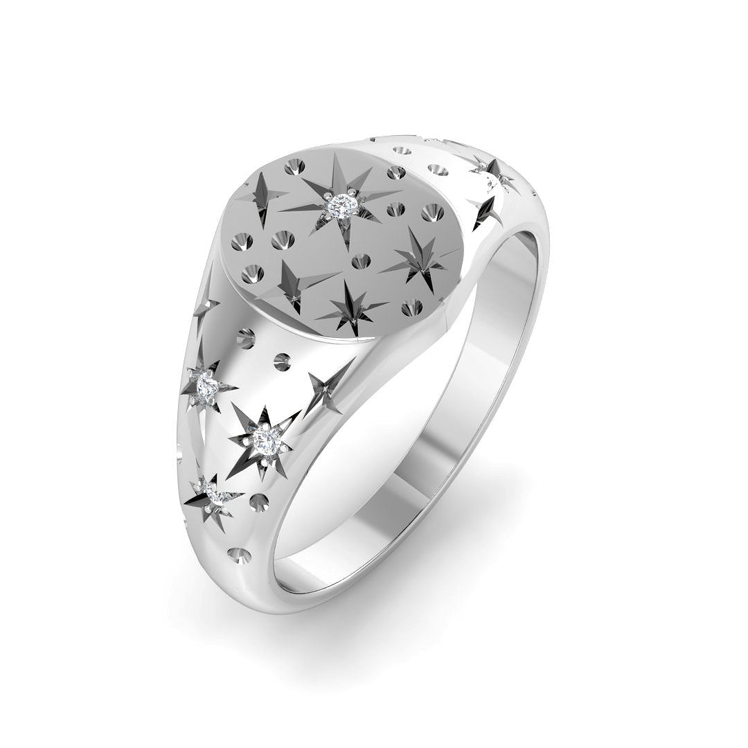 Luxury star-patterned ring in white gold with diamonds