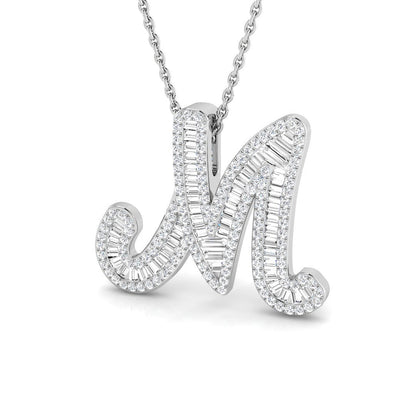 Diamond Script Initial Pendant with Baguette and Round Diamonds