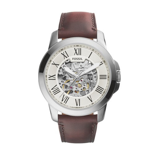 Fossil Grant Men’s Automatic Watch – Beige Dial, Brown Leather Strap
