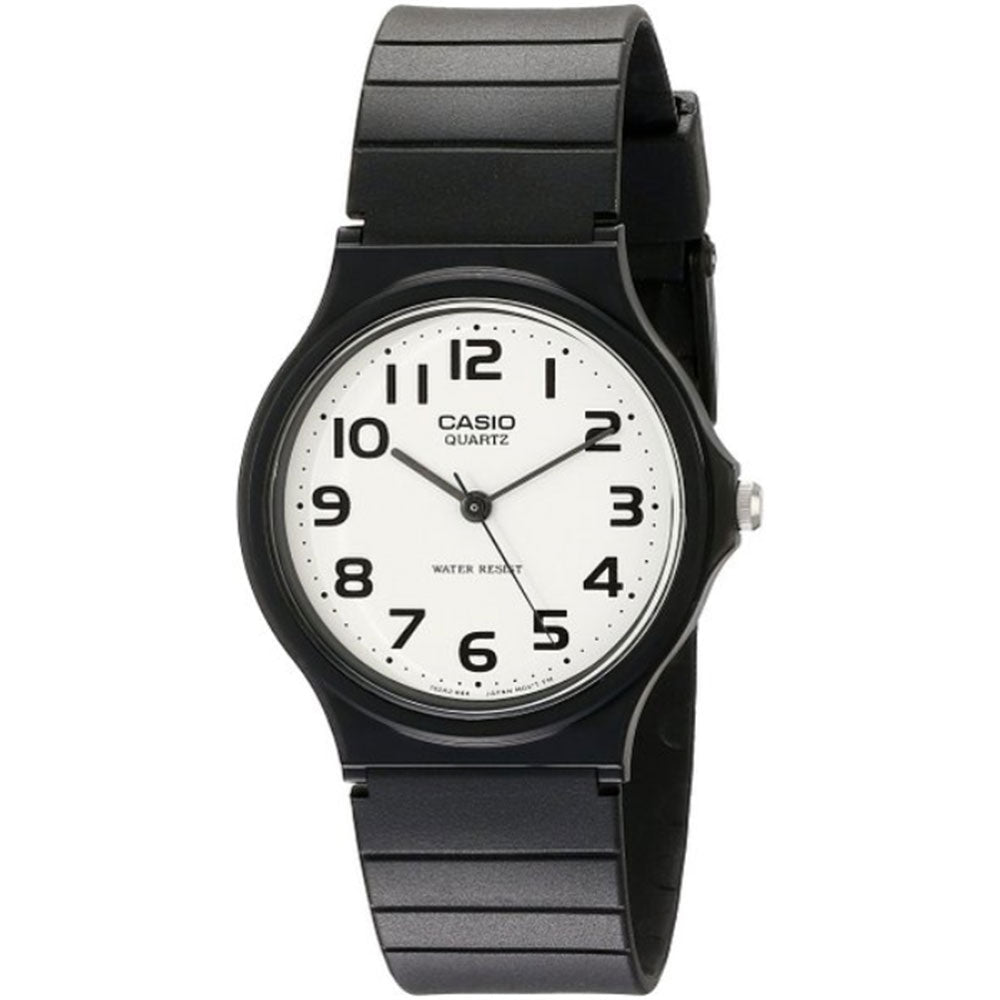 Casio Mens Watch with White Dial Analogue Display and Black Resin Strap - MQ24/7