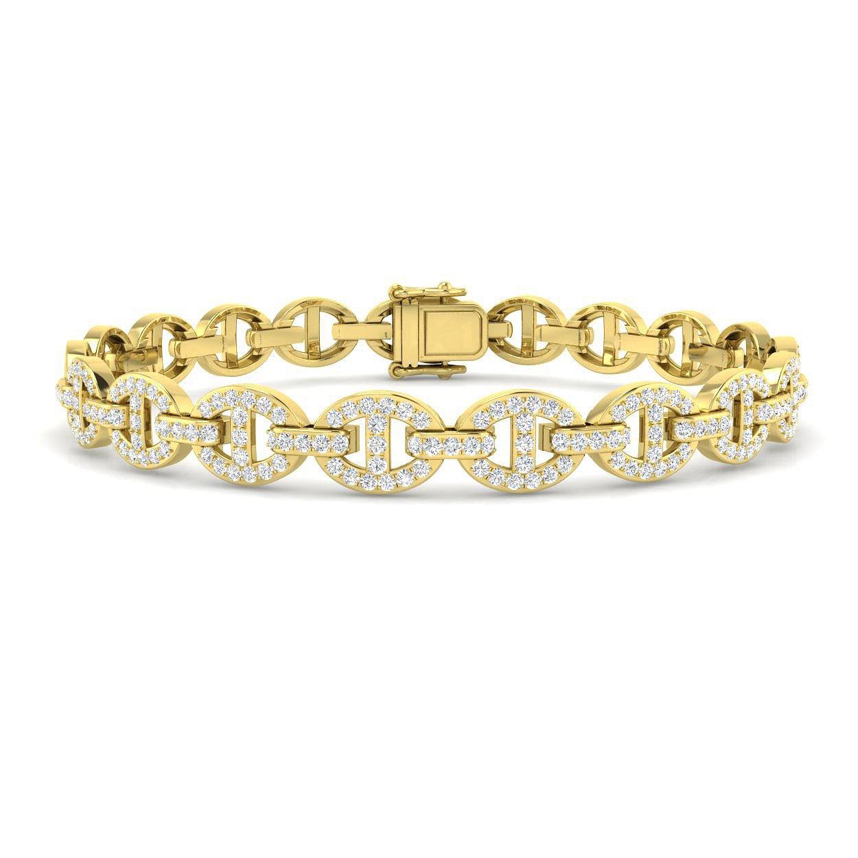 18K Yellow Gold Natural Pavé Diamond Mariner Link Bracelet