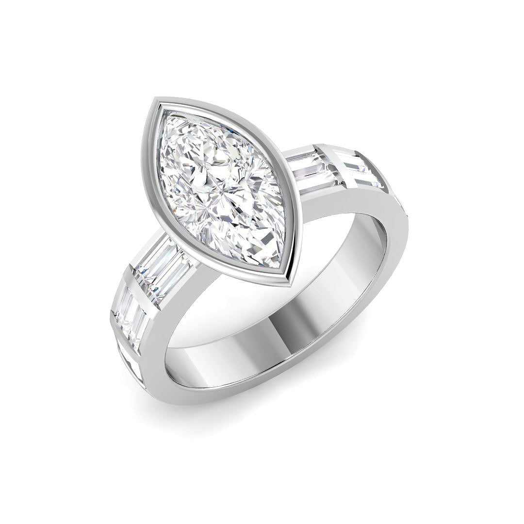 Marquise diamond solitaire engagement ring in white gold with natural diamond F–G color, VS–SI clarity or IGI certified lab grown diamond D color, VVS clarity