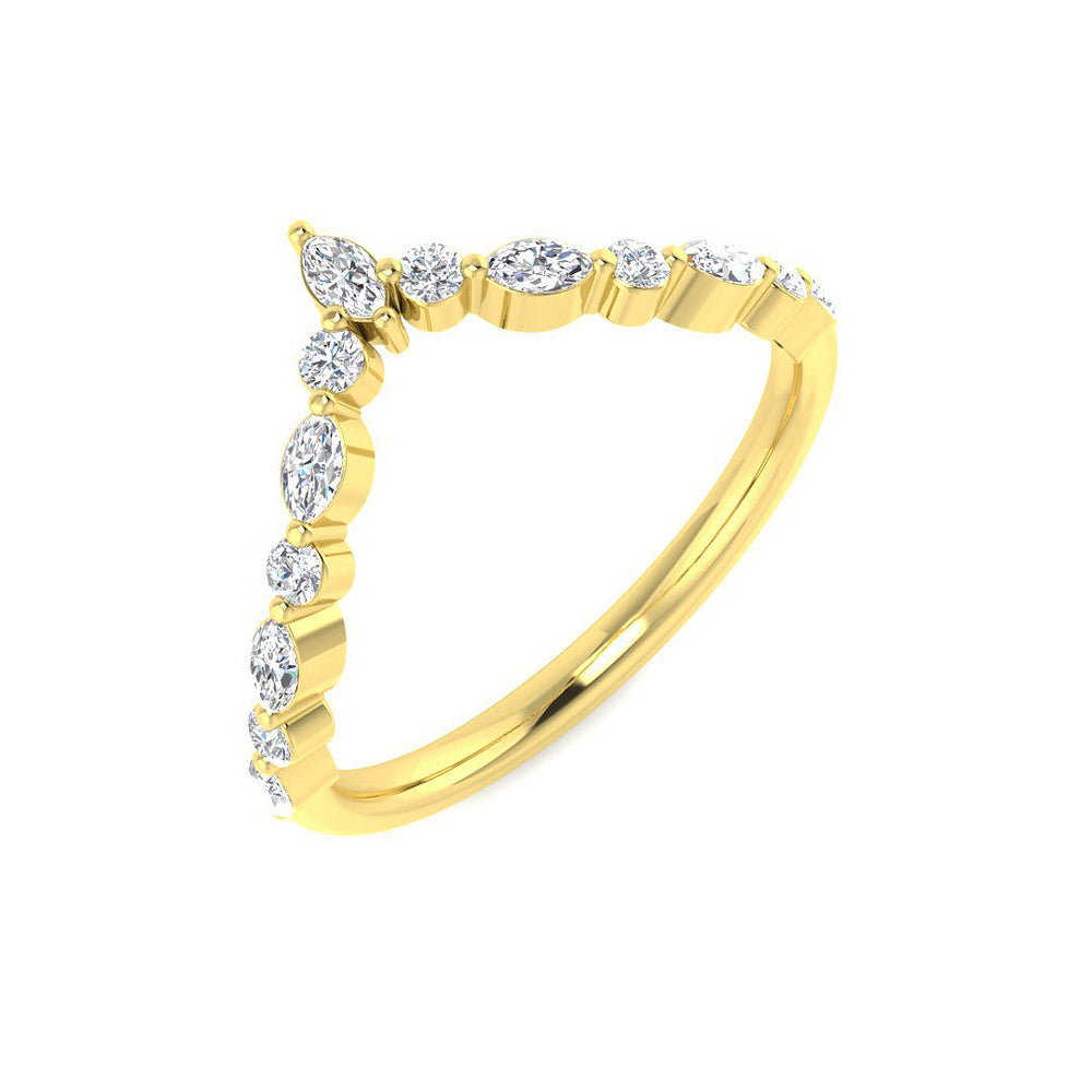 Wishbone Diamond Engagement Ring V shaped band in Yellow Gold