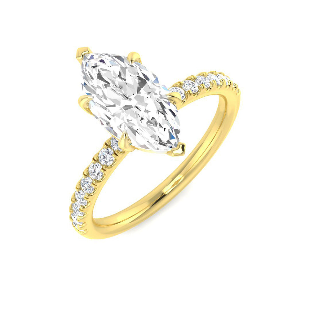 Marquise cut diamond pavé engagement ring in yellow gold with natural or lab grown centre diamond