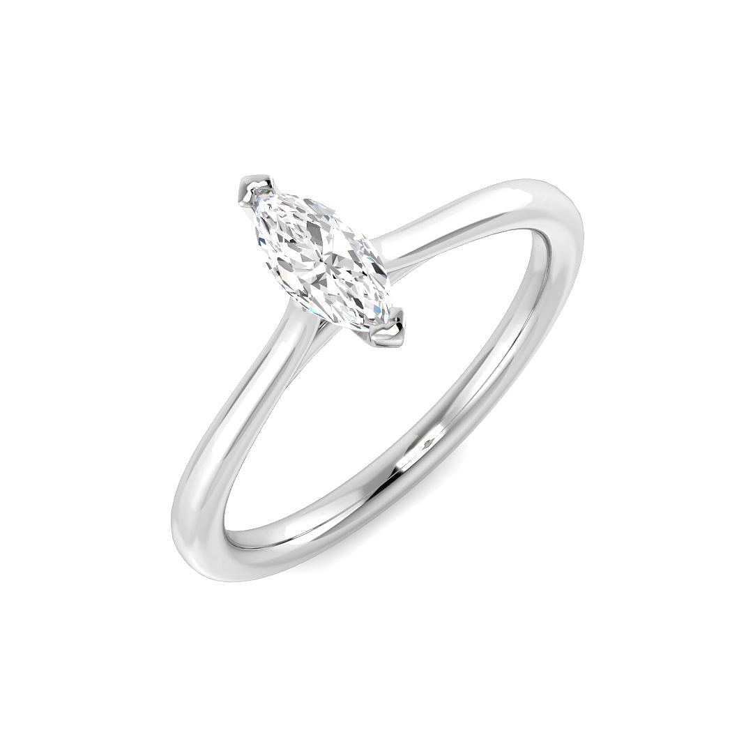 Marquise cut diamond solitaire engagement ring in white gold