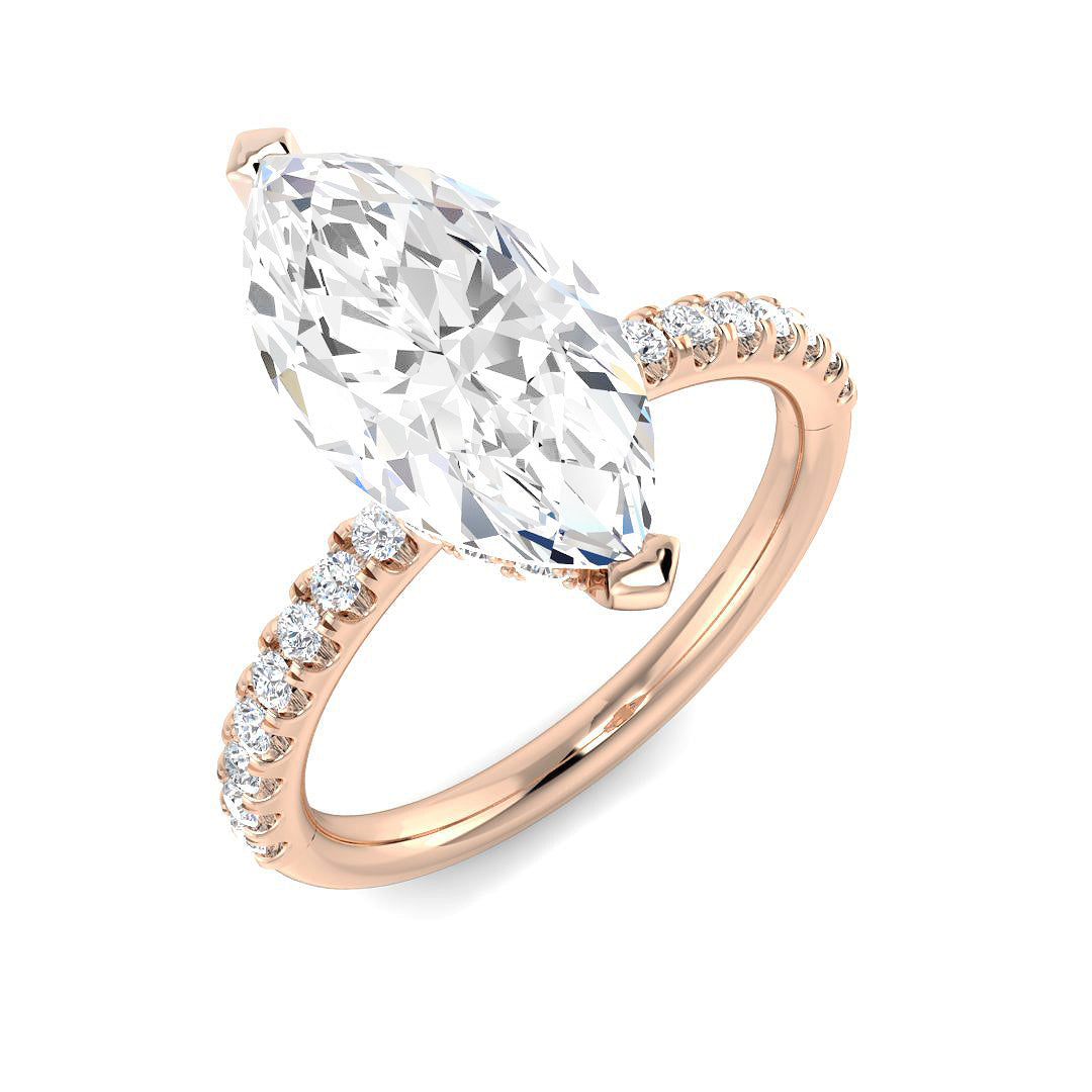 Marquise diamond pavé band ring in rose gold set with natural or lab grown diamond