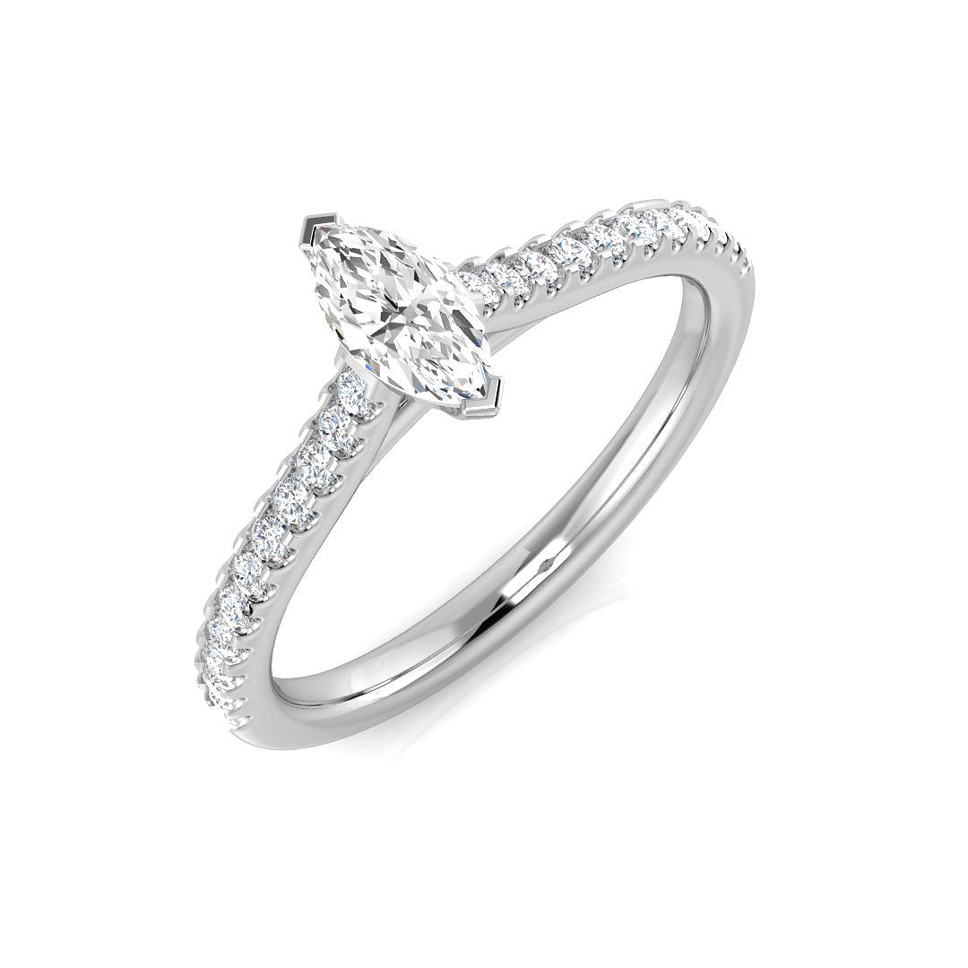 Marquise diamond pavé solitaire engagement ring in white gold