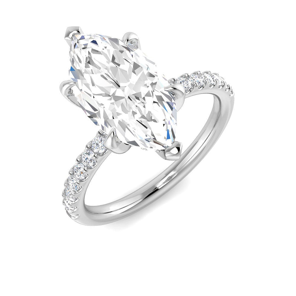 Marquise diamond pavé solitaire engagement ring in white gold