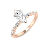 Marquise diamond solitaire ring in rose gold set with natural or lab grown diamond and elegant side diamonds