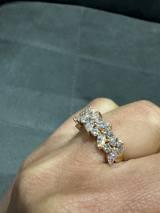 Marquise and Round Scatter Half Eternity Ring Crafted in 18K Yellow Gold