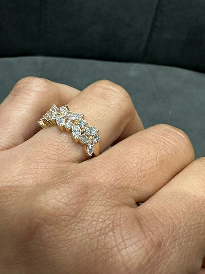 Marquise and Round Scatter Half Eternity Ring Crafted in 18K Yellow Gold