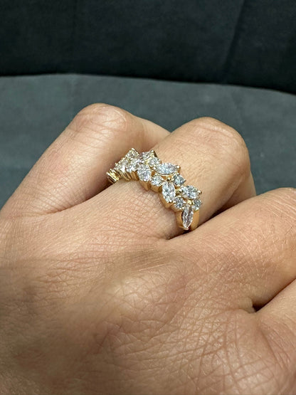 Marquise and Round Scatter Half Eternity Ring Crafted in 18K Yellow Gold