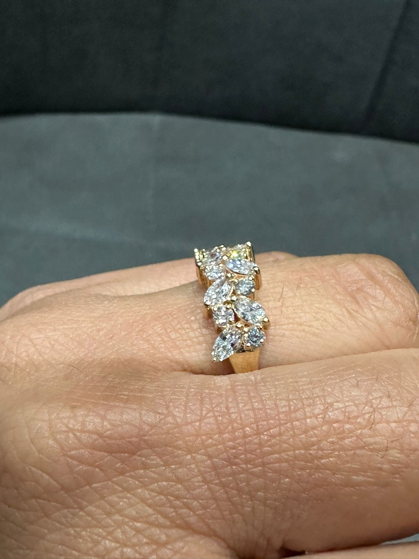 Marquise and Round Scatter Half Eternity Ring Crafted in 18K Yellow Gold