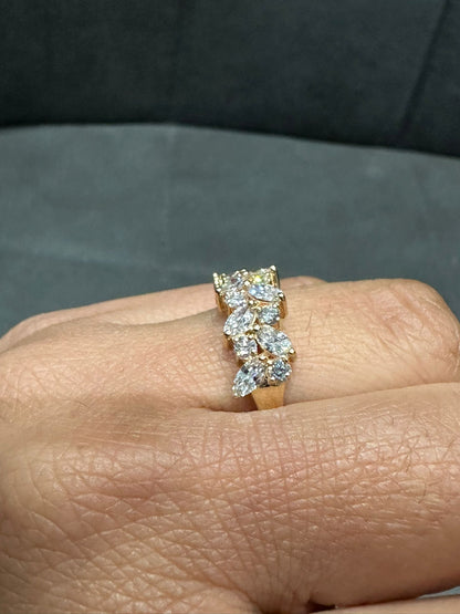 Marquise and Round Scatter Half Eternity Ring Crafted in 18K Yellow Gold