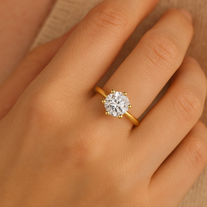 IGI Lab-Grown Solitaire Engagement Ring, Six Claw Set Round Cut Diamond Ring, D Color VVS Clarity