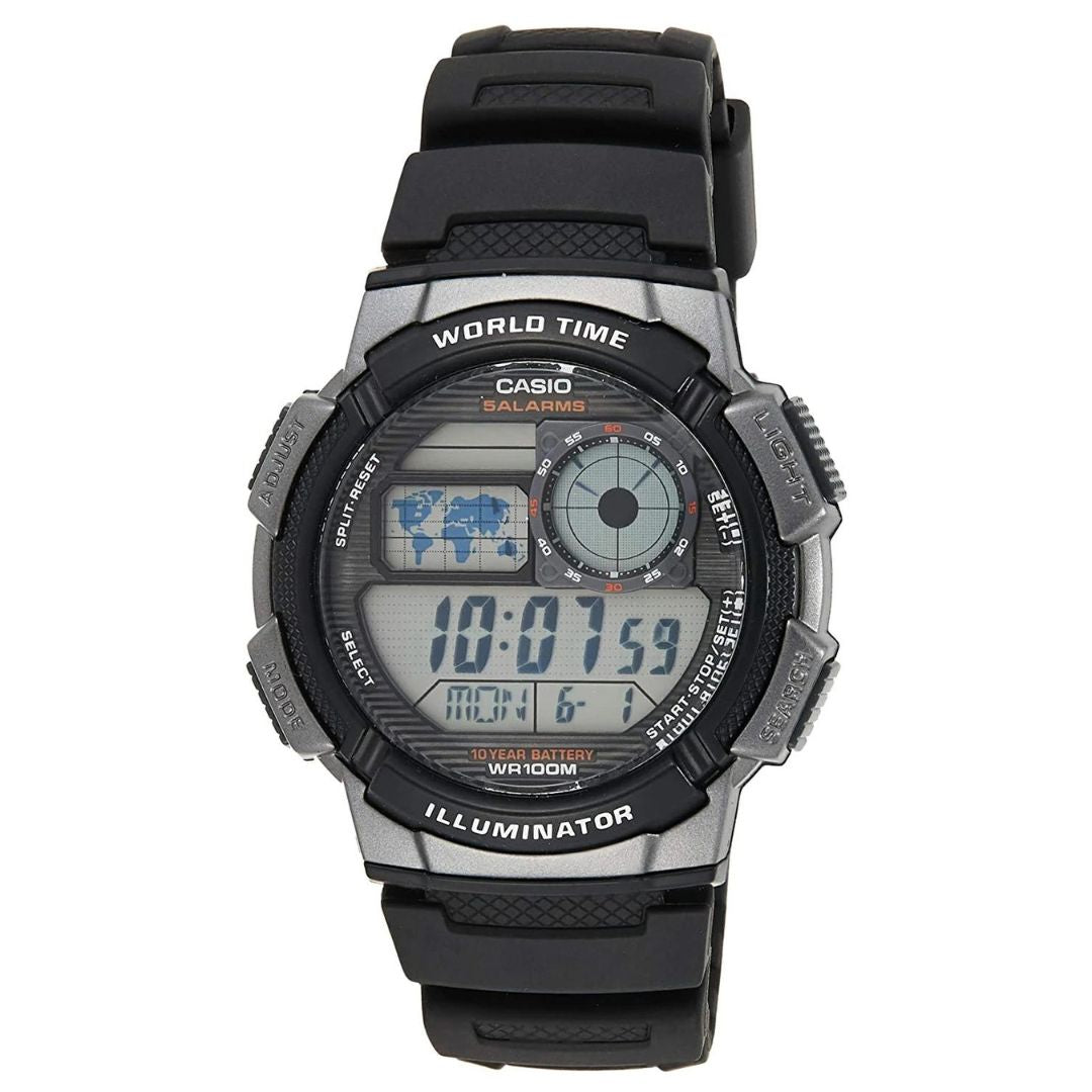 Men's Classic Combi Watch – World Time, Stopwatch, and LED Light