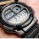 Men's Classic Combi Watch with World Time, Stopwatch, LED Light, 10-Year Battery