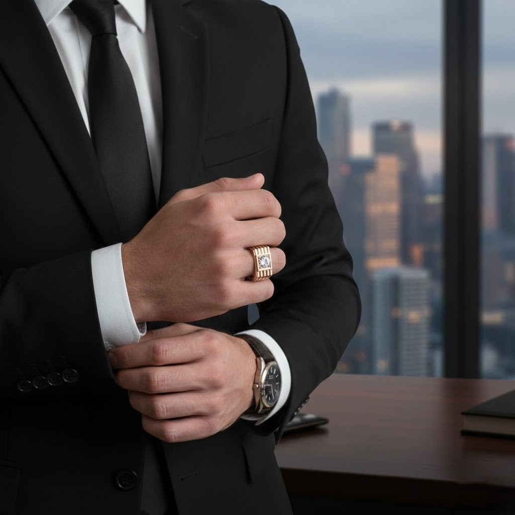 Bold Men’s Diamond Signet Ring UK with round centre