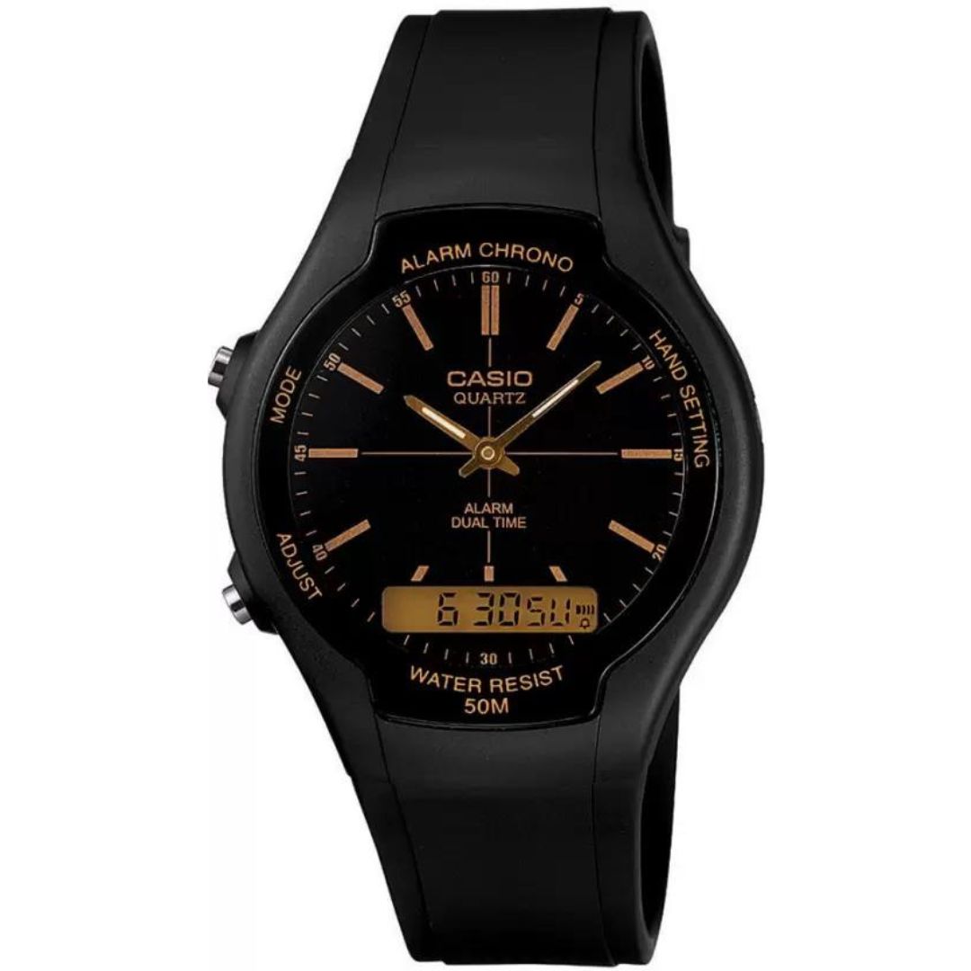 Men's Dual Display Watch in Black, 50m Water Resistant, Stopwatch, Auto-Calendar