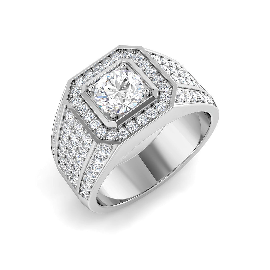 Men’s diamond halo ring in white gold