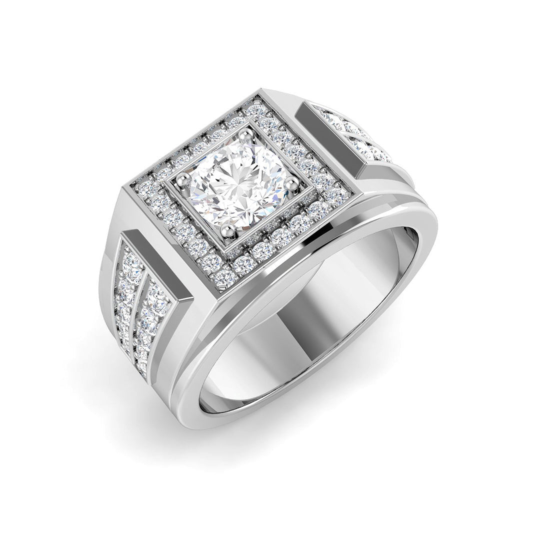 Men’s square diamond halo ring in white gold