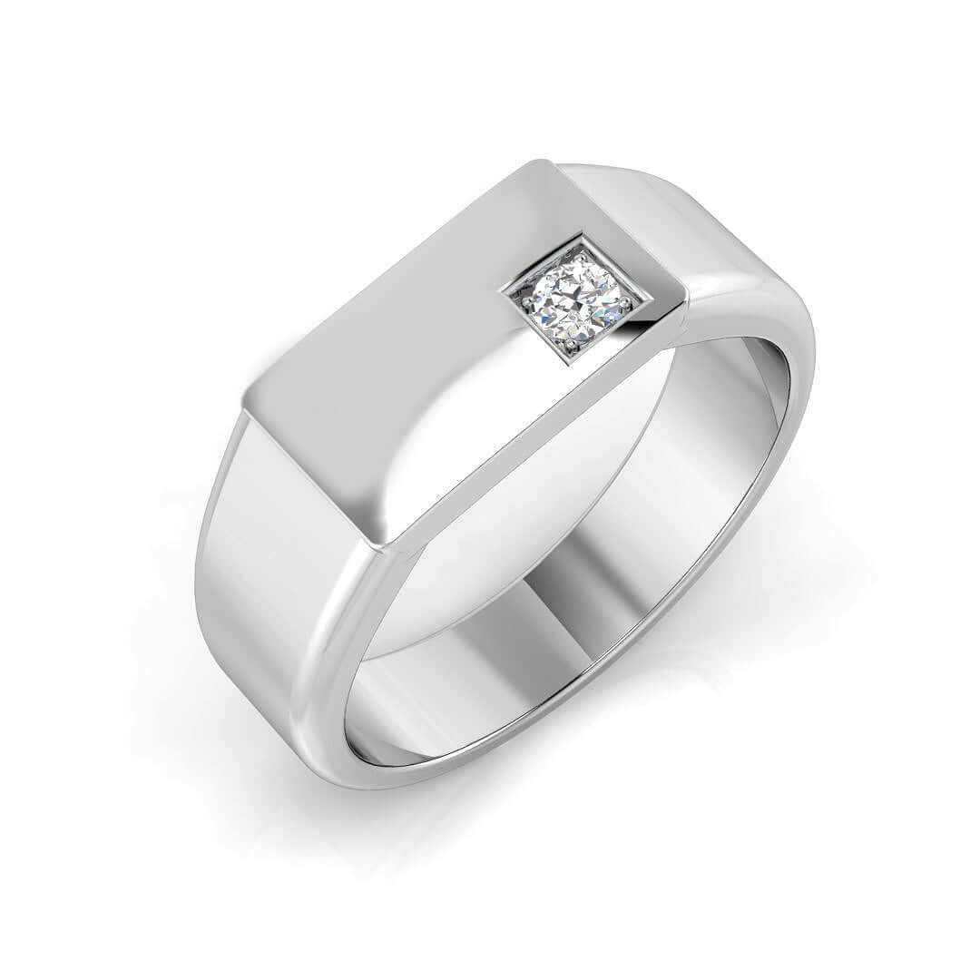 Men’s single diamond signet ring with flush set stone