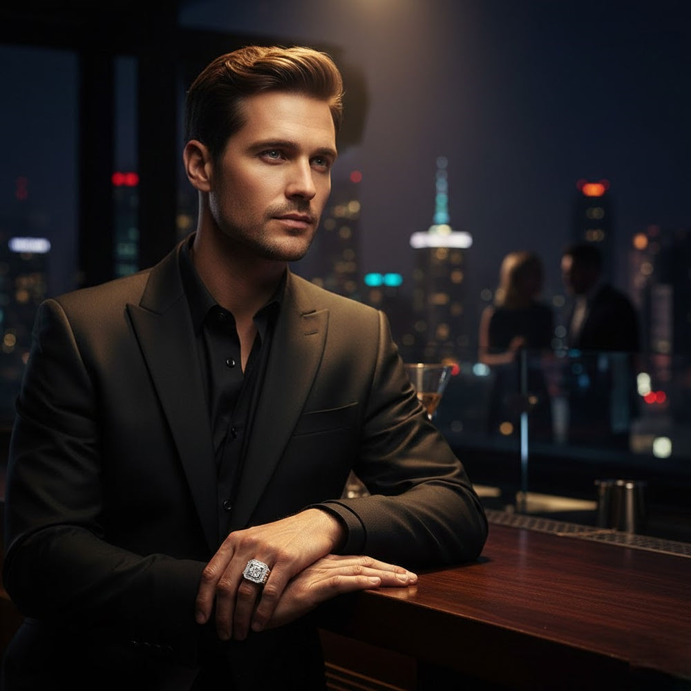 Elegant men’s diamond ring with square diamond