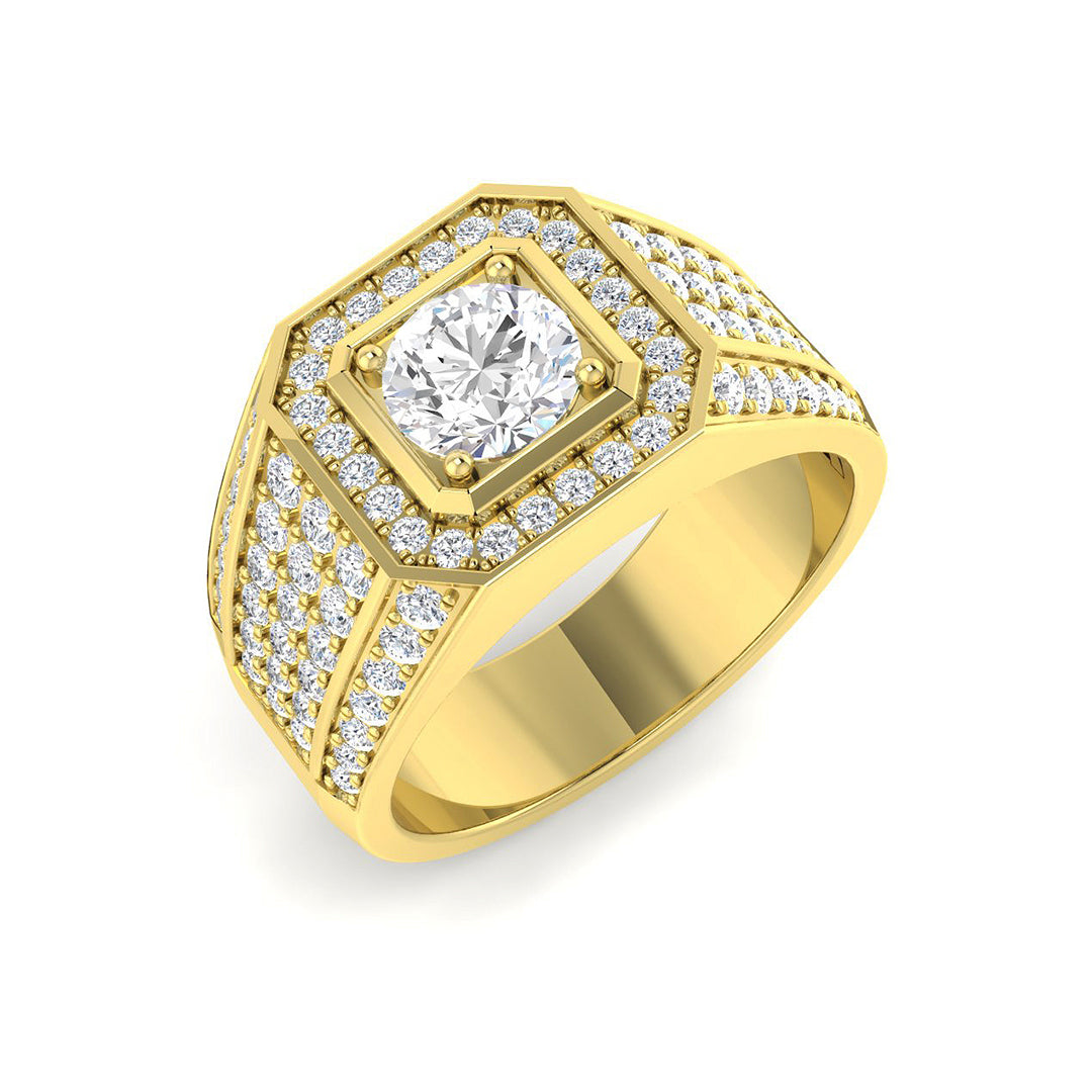 Modern yellow gold diamond halo ring for men