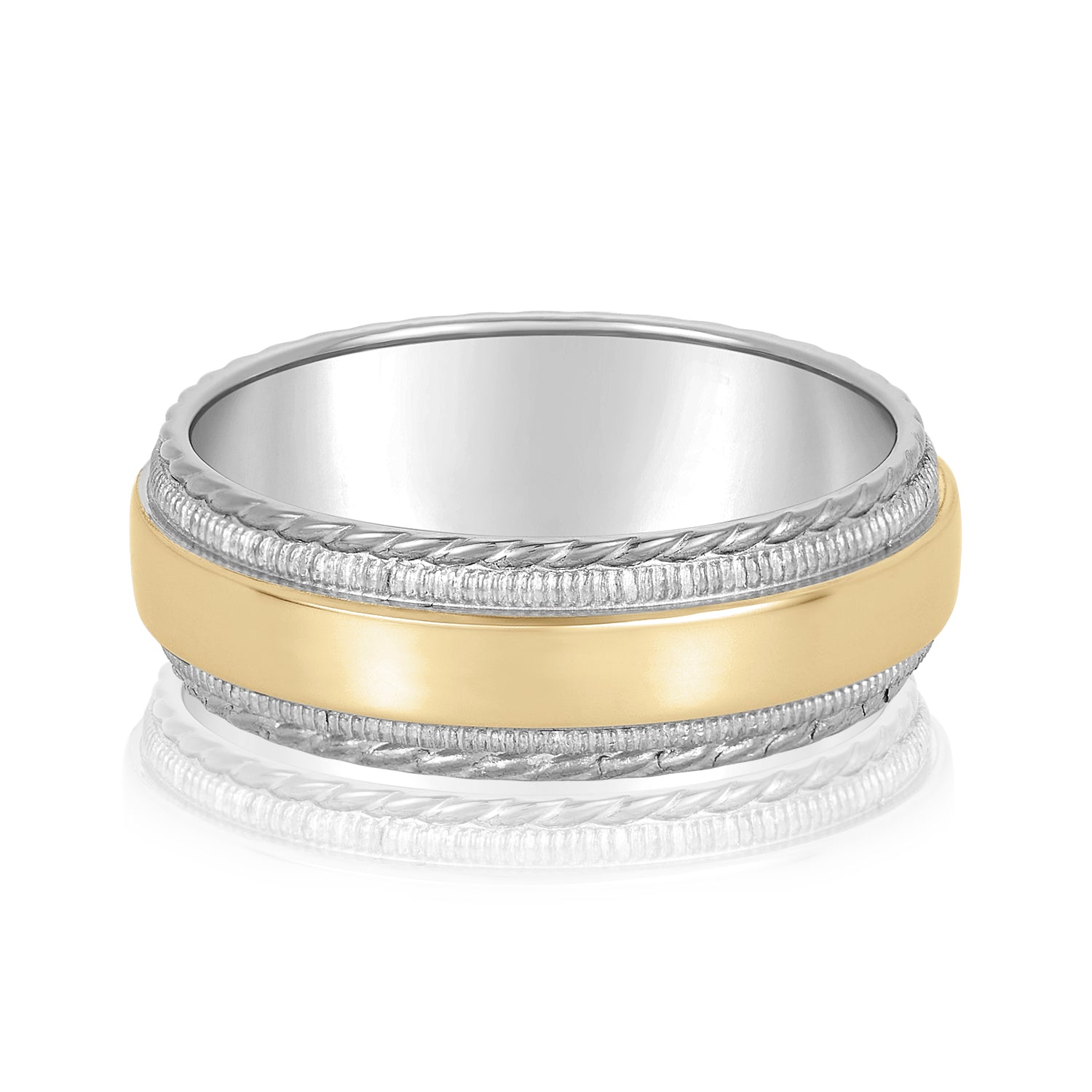 Slim Men's 5mm-8mm Milgrain Edge Gold Band with Brushed Centre