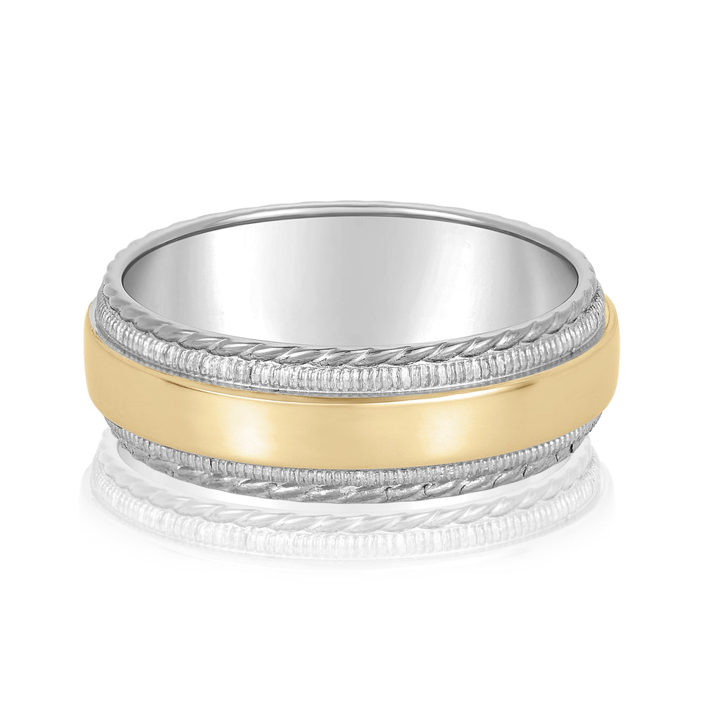 Classic Men's 5mm-8mm Milgrain Edge Gold Band with Brushed Centre